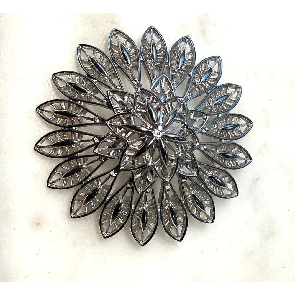 Vintage Monet Brooch Domed Filigree Silver Tone Signed Pin Retro Jewelry